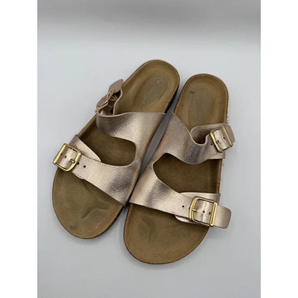 Cat‎ & Jack Slide Sandals Girls Size 5 Rose Gold Metallic Double Buckle Slides